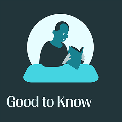 A graphic illustration of a person reading a book.